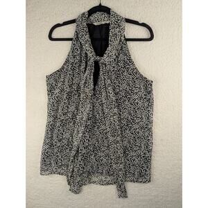 Old Navy Top Women Large Black White Splatter‎ Dots Layered Bow Tie Ethereal